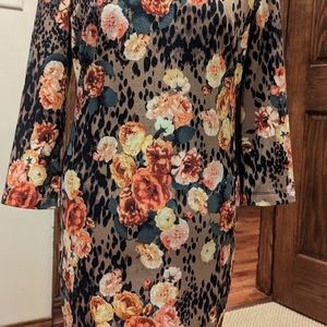 Knit floral and leopard dress